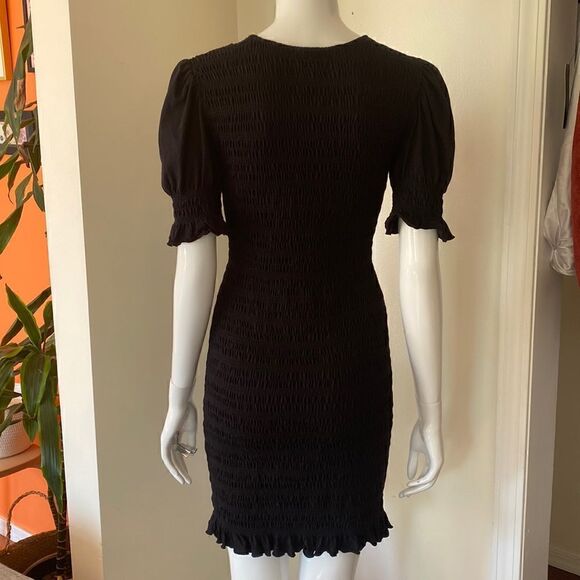 & Other Stories Black Smocked Puff Sleeve Mini Dress Size Small - Picture 6 of 12